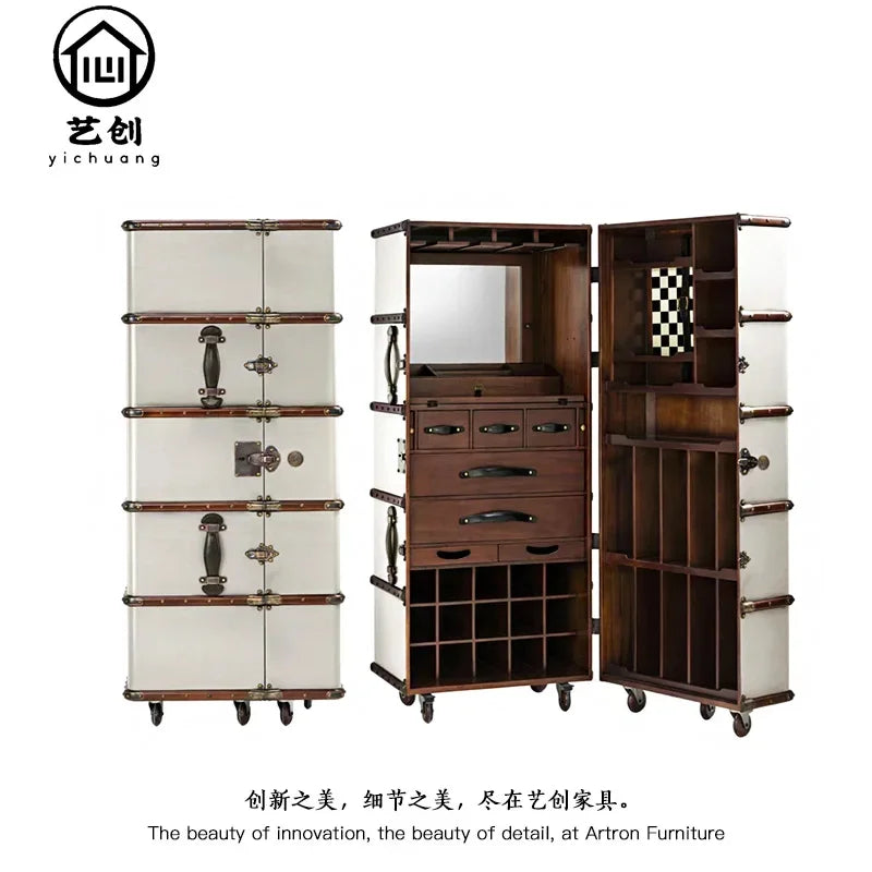 MMOOKA Retro style solid wood removable wine cabinet villa living room red wine display cabinet