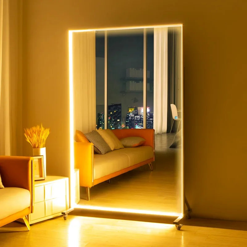 MMOOKA Smart Corrugated Full Length Mirrors Aesthetic Nordic Standing Plastic Glass Mirrors Large Espelho Redondo Home Decorating