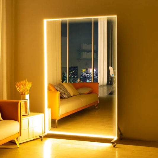 MMOOKA Smart Corrugated Full Length Mirrors Aesthetic Nordic Standing Plastic Glass Mirrors Large Espelho Redondo Home Decorating