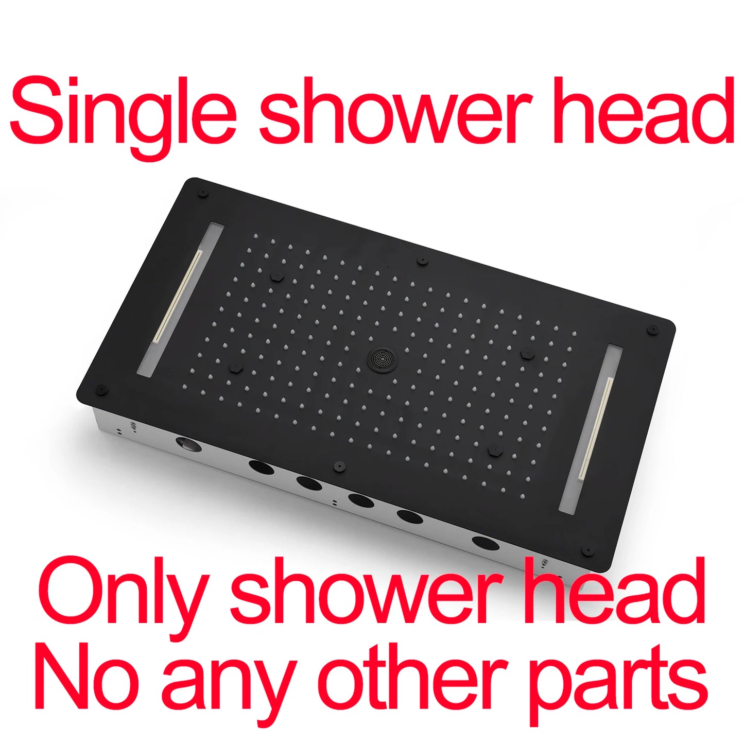 MMOOKA Matt Black Shower Faucet Panel 28x15 Inch RGB LED Shower Head Set Thermostatic Mixer Valve Kit 6 Pcs 2 Inch Side Jets MMOOKA.COM