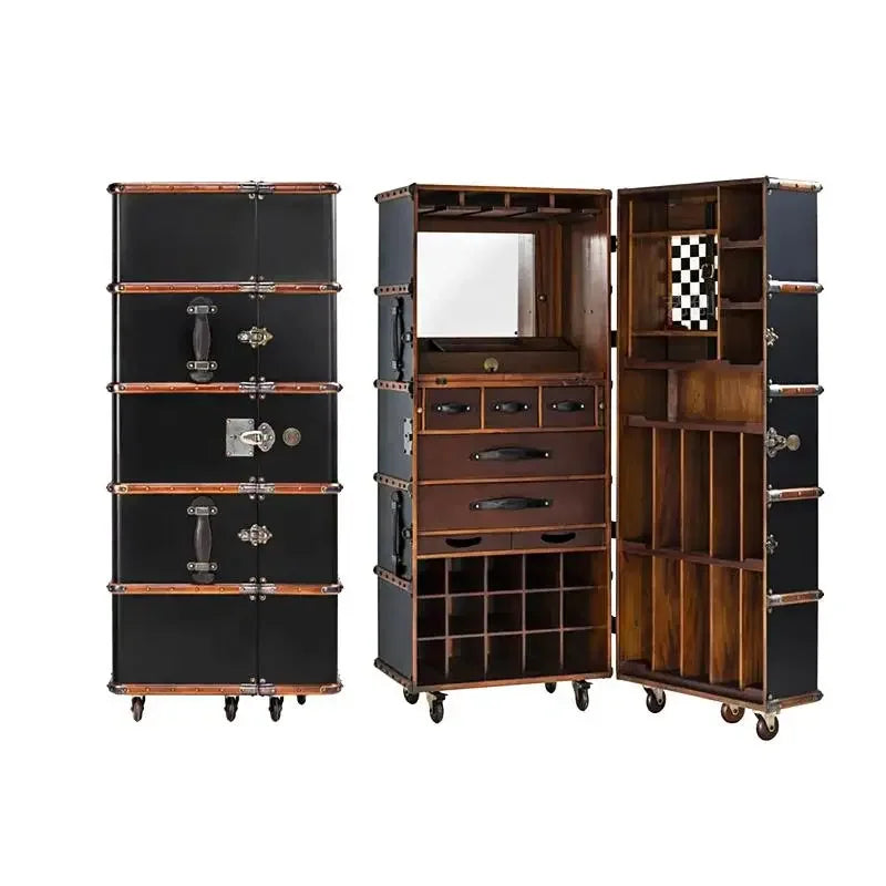 MMOOKA Retro style solid wood removable wine cabinet villa living room red wine display cabinet