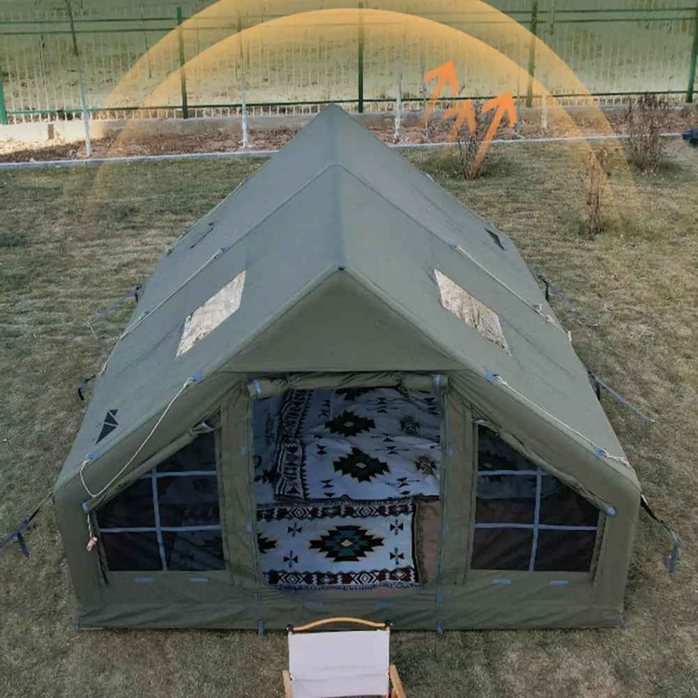 ANTNX 129 SqFt² Army Green Inflatable Camping Tent with Canopy,4 Season Air Tent with Tent Tarp & Moisture Proof Pad & Fire Blanket ANTNX.COM