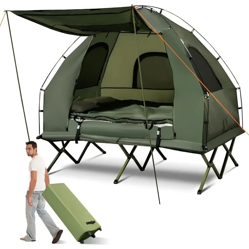 ANTNX Tent Cot, 5-in-1 Folding Camping Cot with Mattress & Pillows,Camping Tent Elevated with Carrying Bag for Outdoor Hiking, Fishing ANTNX.COM