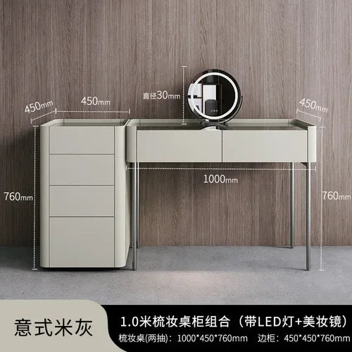 MMOOKA Italian Minimalist Dressing Table Modern Bedroom Mirror Jewelry Box Password Lock