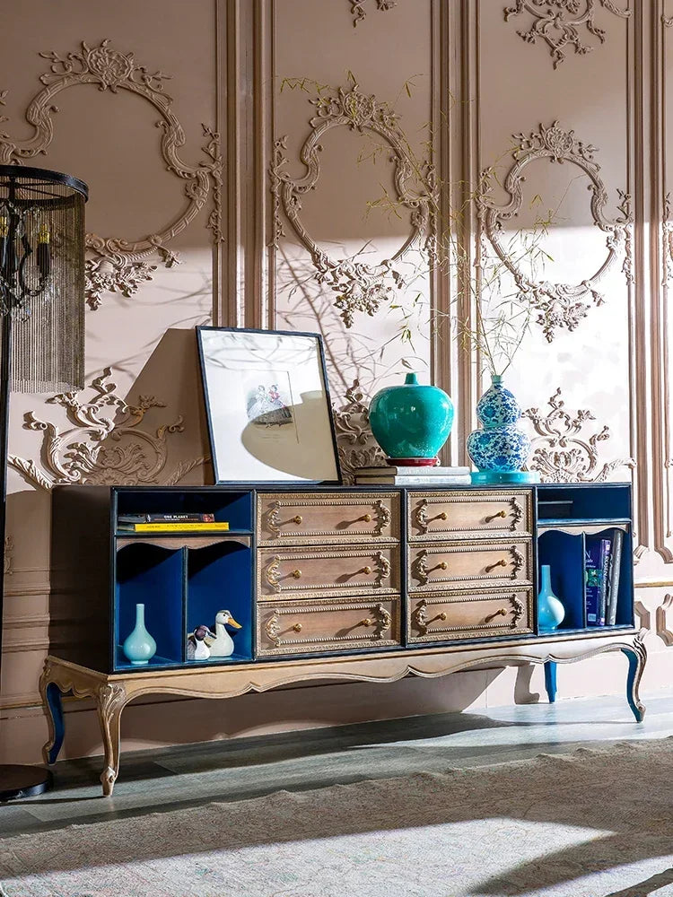 MMOOKA Antique Carved Storage Vintage Imported Solid Wood High-End Villa Furniture