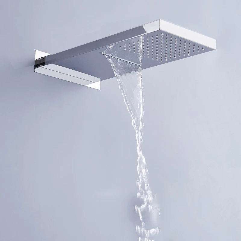 Bakala Luxury Rain& Waterfall Shower head Stainless Steel Shower Mixer Faucet Taps with 2 Ways Mixer Valve Chrome Finish chromed