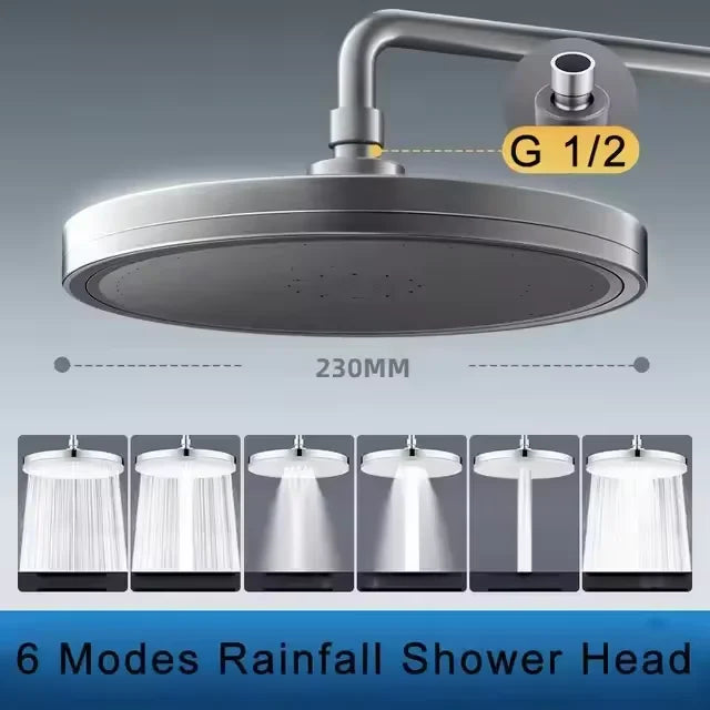 6 Modes Rainfall Shower Head Bathroom High Pressure Top Rain Shower Heads Shower Faucet Accessories With Filter