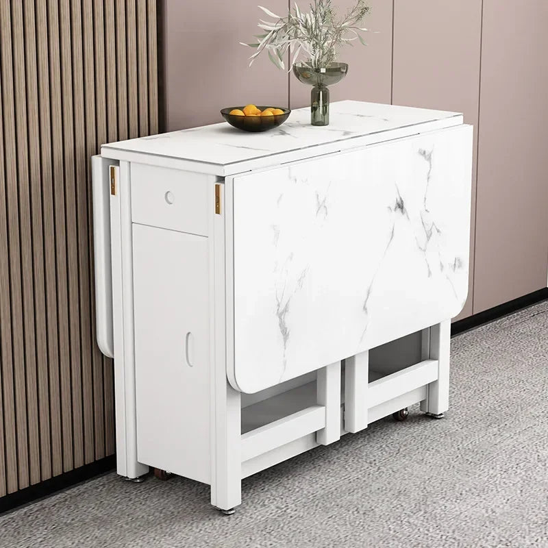 MMOOKA Fashion White Color Folding Dining Table Furniture  Multifunctional Rectangle Foldable Dining Table Folding Chairs