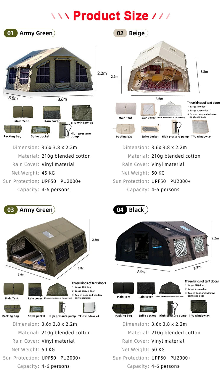 ANTNX Camping Inflatable Tent,3.6x3.8x2.2M One Room,Waterproof and UV Resistant,Outdoor Tent Suitable for Camping,Quick Auto Open ANTNX.COM