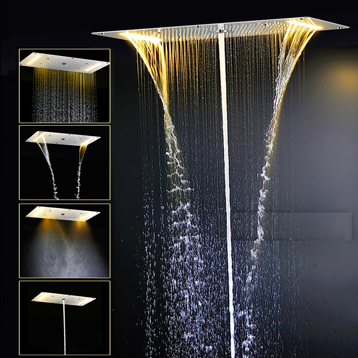 MMOOKA MMOOKA OLEFY Modern Ceiling Shower Chrome 380*700MM Waterfall Mist Spray Rain Shower Head Led Shower Bathroom Accessories FaucetMMOOKA.COM