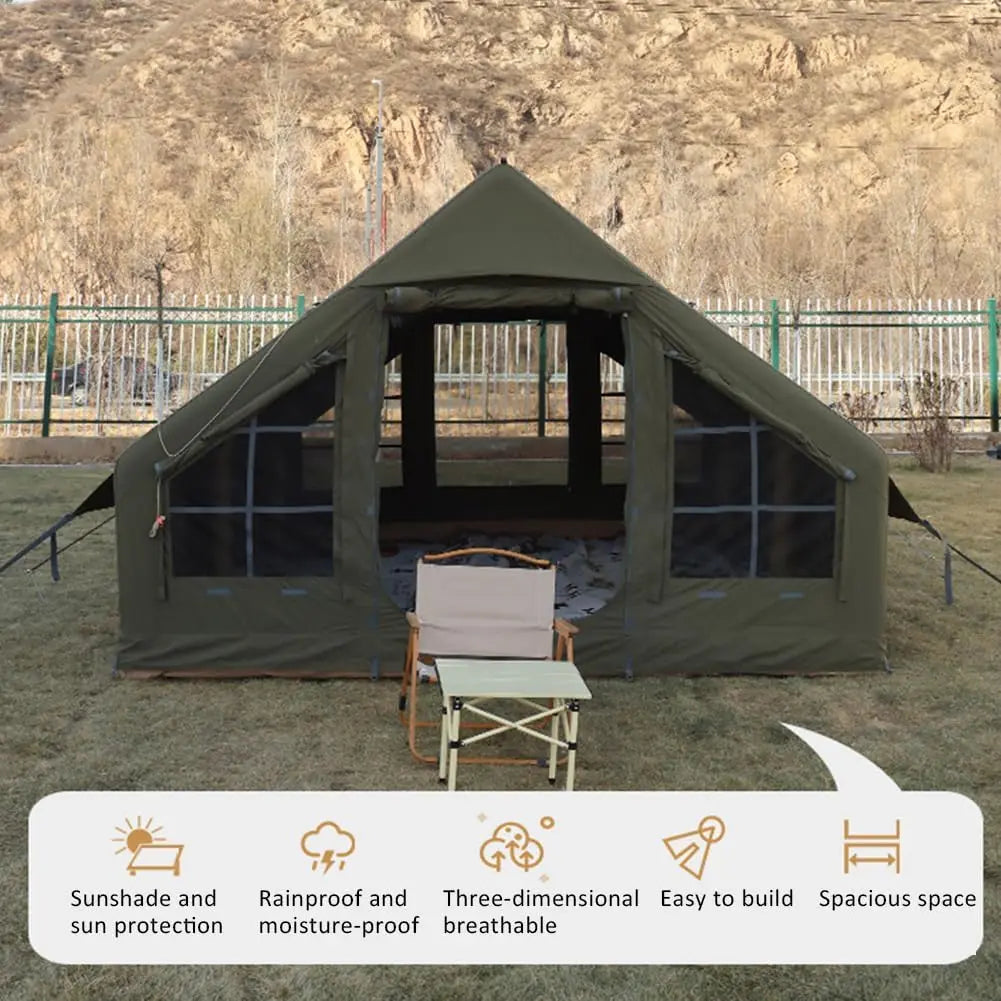 ANTNX 129 SqFT Inflatable Tent ,8-10 Person Blow Up Tent with Stove Jack Hole,4 Season Waterproof Camping Tent Large Pop-Up Tents ANTNX.COM