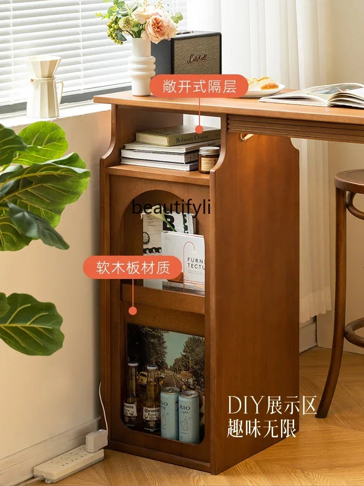 MMOOKA Retro Solid Wood Bar Cabinet Simple Living Room Partition Bar Table Balcony Kitchen Island Sideboard Cabinet Chest of Drawers