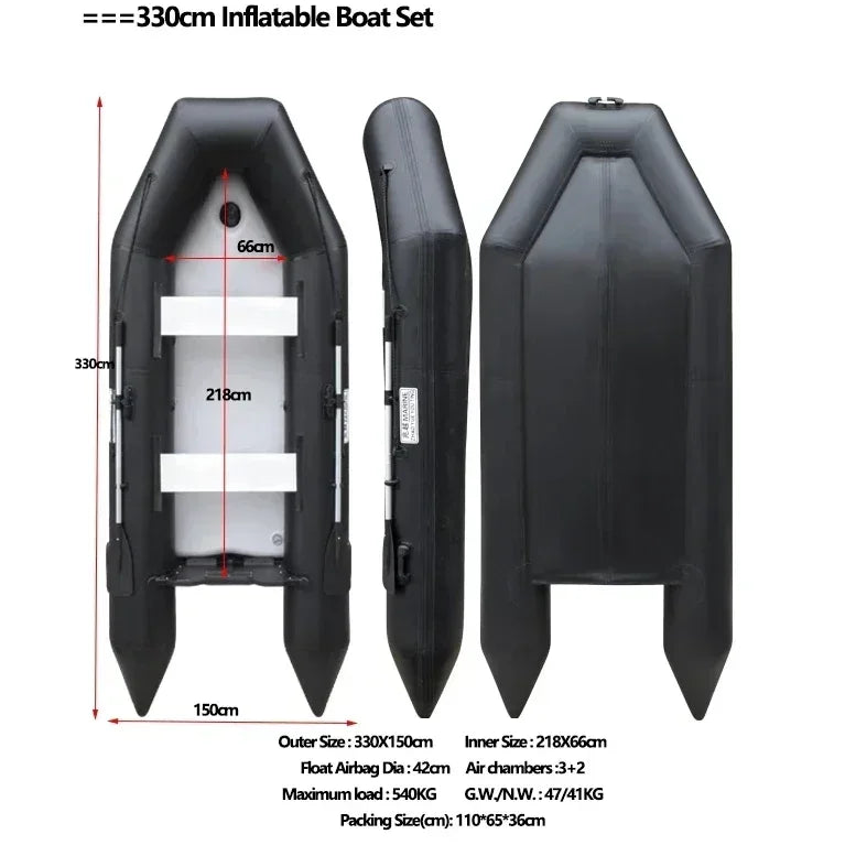 MMOOKA 2.3~3.8m Inflatable Boat with Air Deck Set 1.2mm PVC Assault Boats with Anti-collision Speed Raft Kayak Rowing Accessories