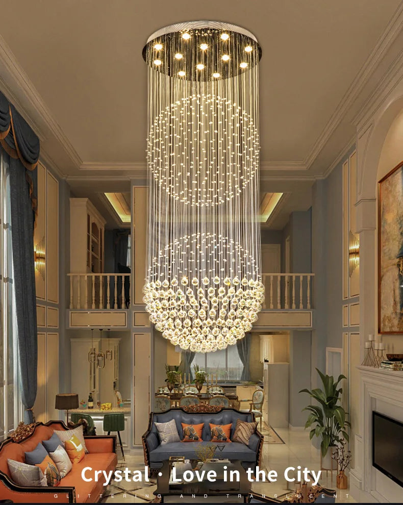 Duplex Staircase Chandelier Villa Building Middle Floor Living Room Chandelier Staircase Creative Dining Room Crystal Chandelier