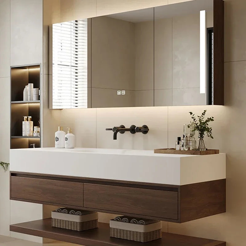 ANTNX Vintage Log Smart Mirror Cabinet Vanity with Sink Large Capacity Storage Bathroom Cabinet Simple Furniture Тумба С Ящиками FYBC ANTNX.COM