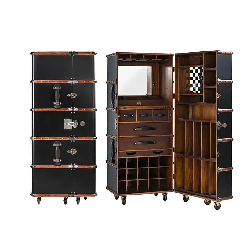 MMOOKA Retro style solid wood removable wine cabinet villa living room red wine display cabinet