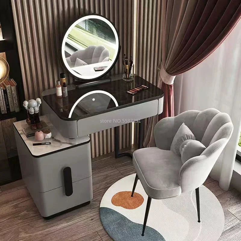 MMOOKA Vanity Desk Modern Dresser Table LED Mirros Household Bedroom Dressing Table Density Board Makeup Table With Mirror Furniture