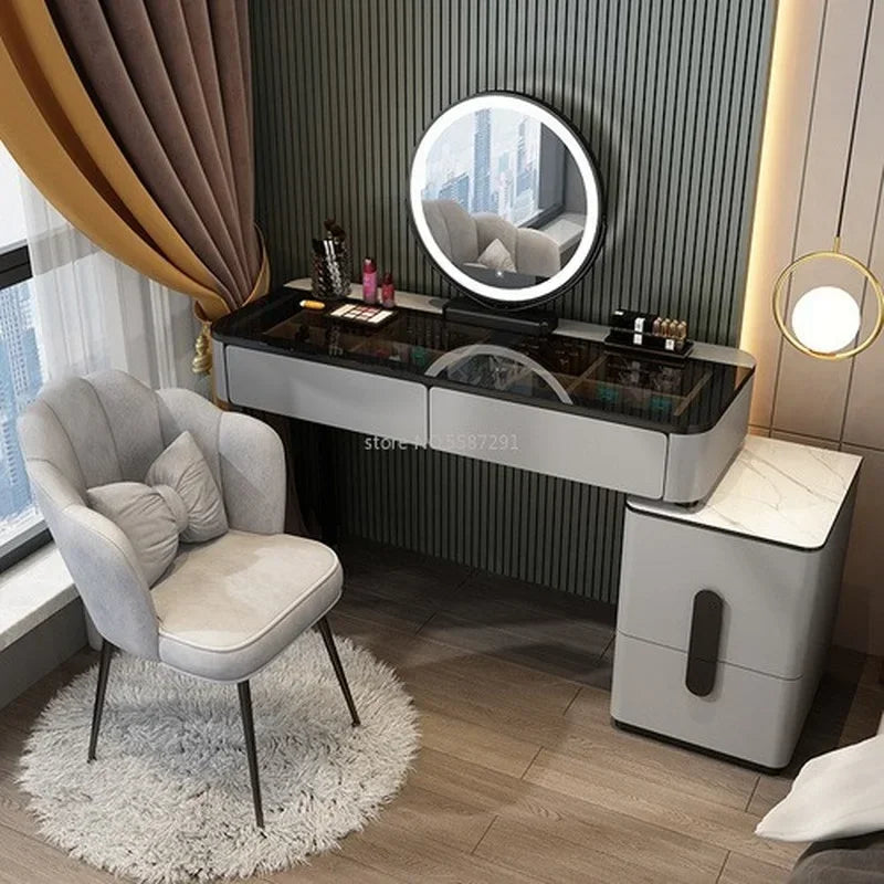 MMOOKA Vanity Desk Modern Dresser Table LED Mirros Household Bedroom Dressing Table Density Board Makeup Table With Mirror Furniture