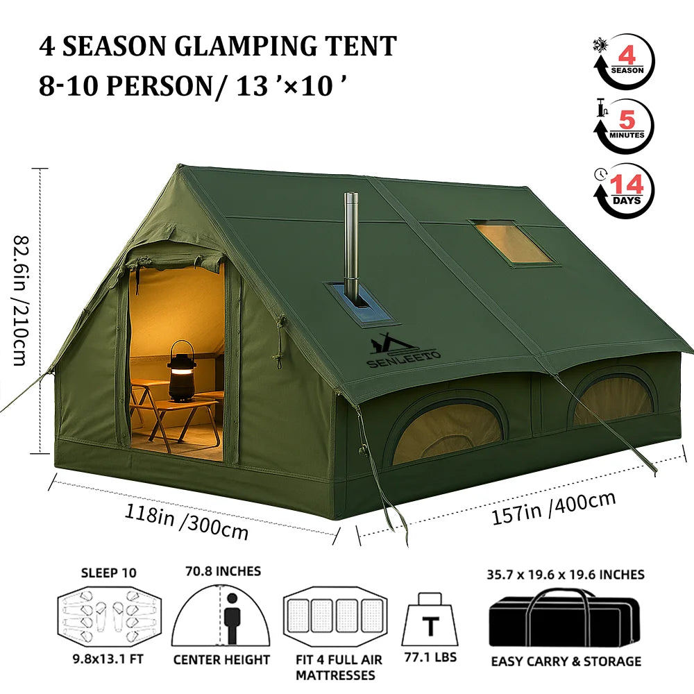 ANTNX 129 SqFt² Army Green Inflatable Camping Tent with Tarp,4 Season Air Tent Waterproof Blow Up Tent with Picnic Mat & Fire Blanket ANTNX.COM