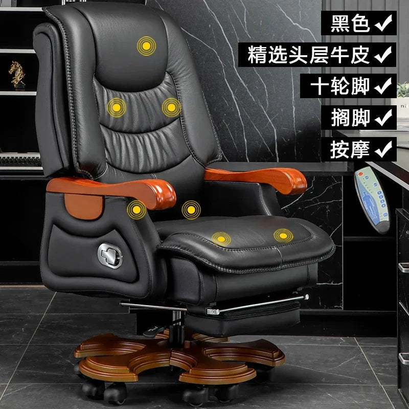 MMOOKA Luxury Leather Boss Office Chair Ergonomic Orange Office Chair With Footrest Sleep Comfort Cadeira Gamer Office Desk Furniture