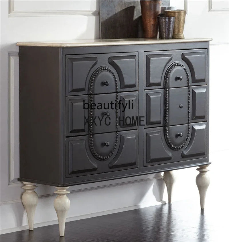 MMOOKA American Country Solid Wood Black Chest of Drawers Entrance Foyer Entrance Cabinet Drawer Storage Sideboard Cabinet Curio