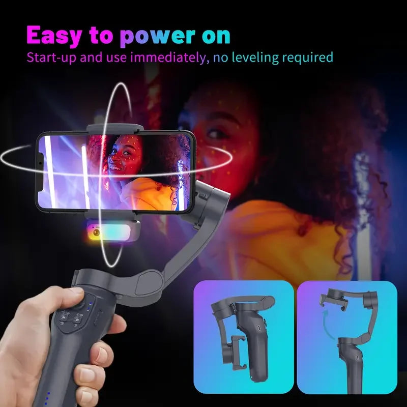 MMOOKA Comitok 3-Axis Gimbal Stabilizer for Smartphone iPhone Android with AI Face Tracking RGB Magnetic Light for TikTok Vlog Portable