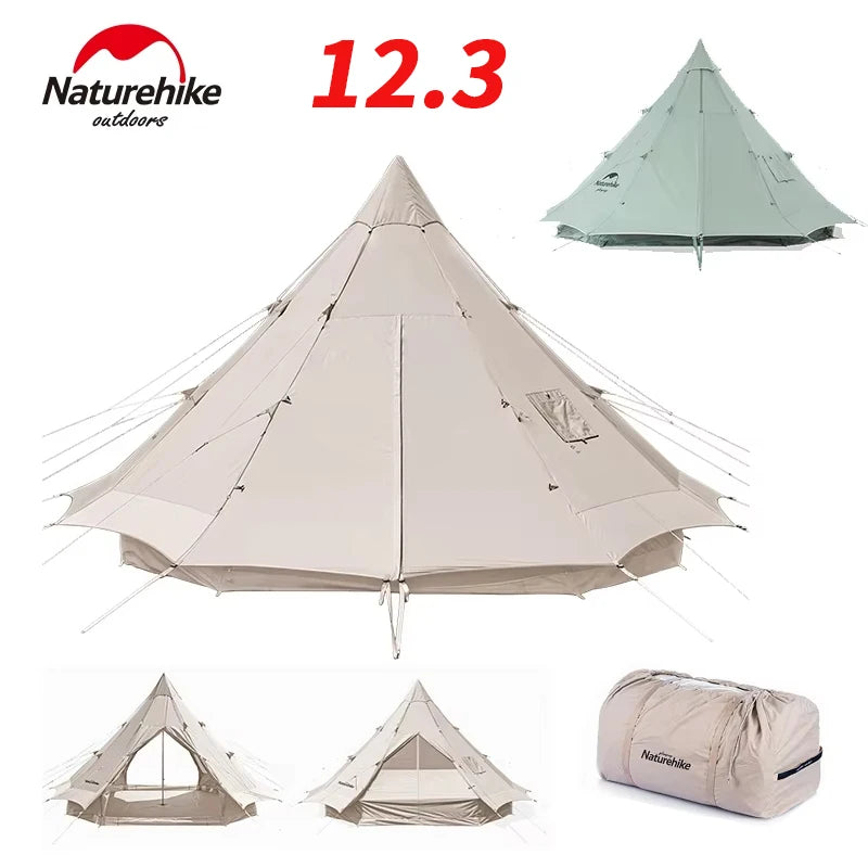 ANTNX Naturehike 12.3 Cotton Pyramid Tent for 5-8 People Family Large Space Outdoor Travel Camping Party Trip Lobby Bell House Tent ANTNX.COM