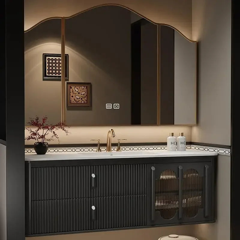 MMOOKA Bathroom Vanity With Sink Wall Mount Aesthetic French Style Retro Oak Bathroom Slate Washbasin Combination Custom Washbasin