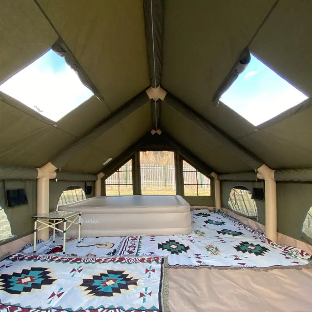 ANTNX 129 SqFt² Army Green Inflatable Camping Tent with Canopy,4 Season Air Tent with Tent Tarp & Moisture Proof Pad & Fire Blanket ANTNX.COM