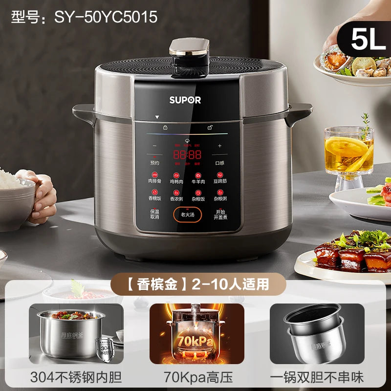 Supor electric pressure cooker 0 coated double bile multi-functional high pressure rice cooker 5L large capacity rice cooker
