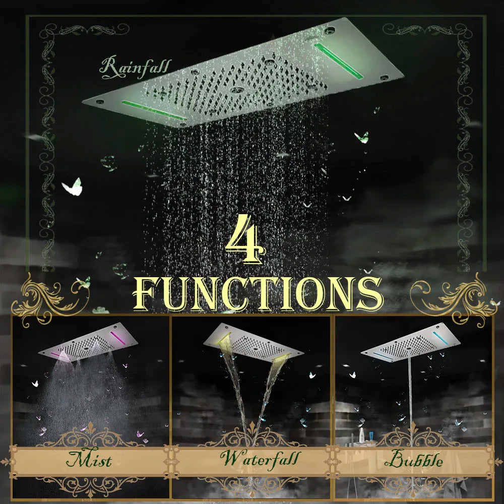 MMOOKA Bath Concealed Shower Set Faucet Panel Tap Thermostatic Mixer Valve LED Ceiling Shower Head Rain Waterfall Bubble Mist CF5422 MMOOKA.COM