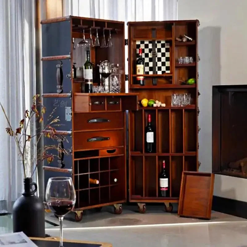 MMOOKA Retro style solid wood removable wine cabinet villa living room red wine display cabinet