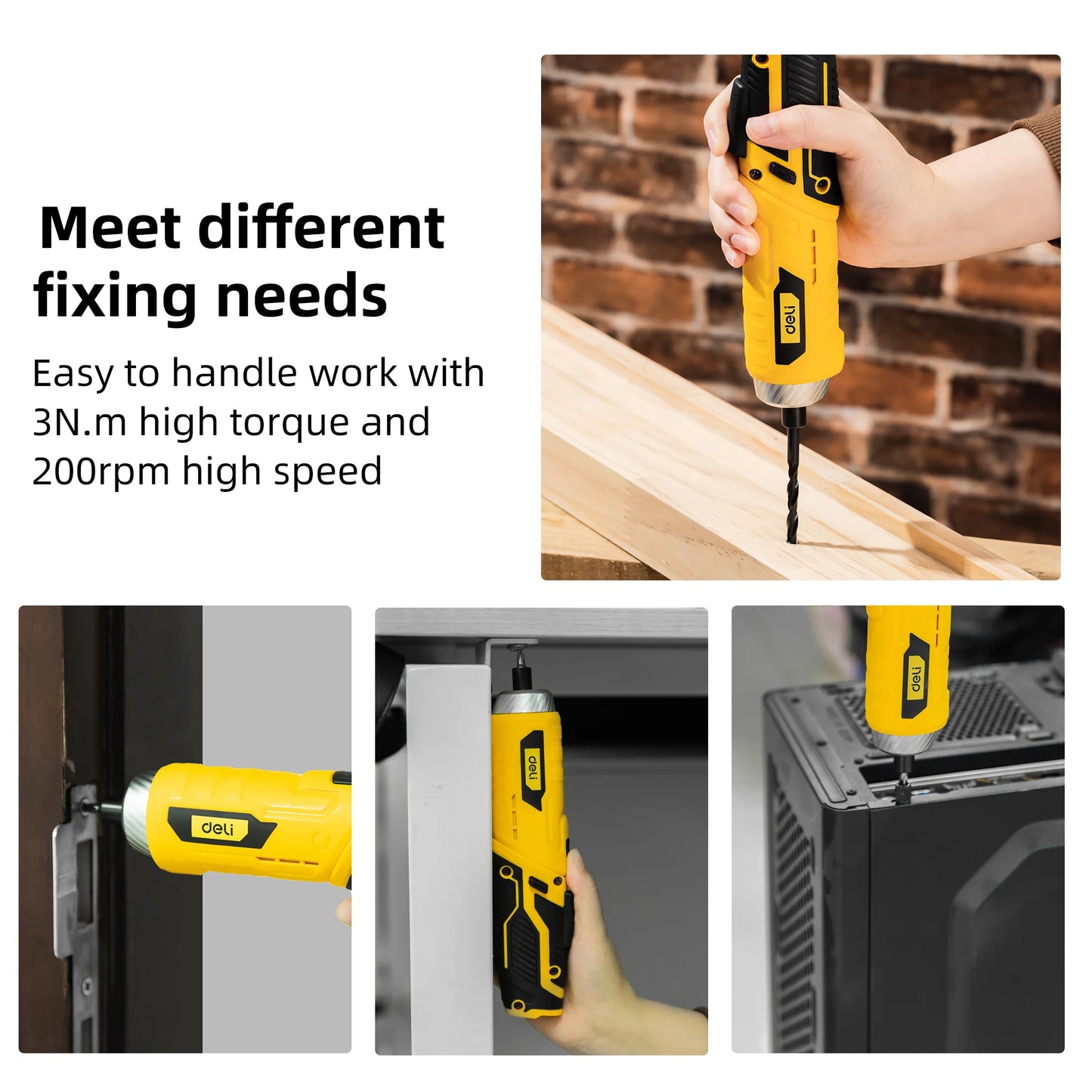 Deli Electric Screwdriver 3.6V 2000mAh 5N.M Torque Electric Screwdriver Household With 10Pcs S2 Screw Bits Home Repair Tools