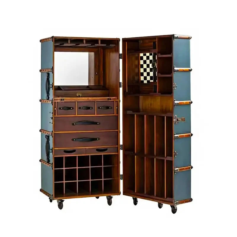 MMOOKA Retro style solid wood removable wine cabinet villa living room red wine display cabinet