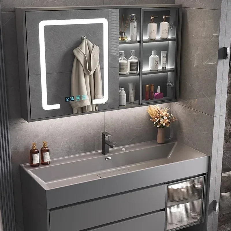 MMOOKA Multipurpose Narrow Bathroom Cabinets Makeup Organizer Makeup Bathroom Cabinets Mirror with Light Banheiro Furniture YX50BC