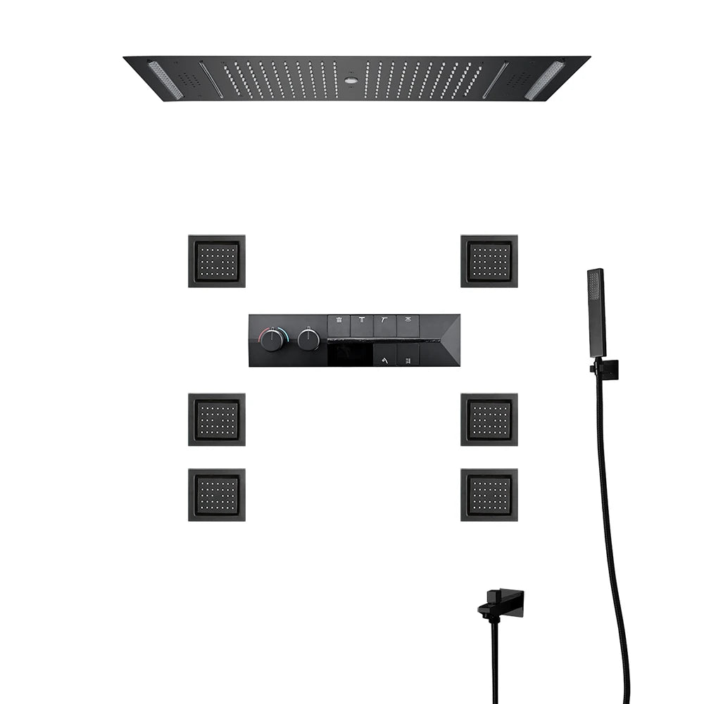 ANTNX M Boenn Black ShowerHead Rainfall Bathroom Shower Faucet Luxurious Multi Function LED Shower System Set Smart Thermostatic Mixer ANTNX.COM