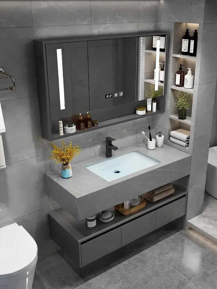MMOOKA Stone Basin Bathroom Cabinet Furniture Bathroom Modern Smart Slate Integrated Combination Vanity Washbasin Washbasin Washstand