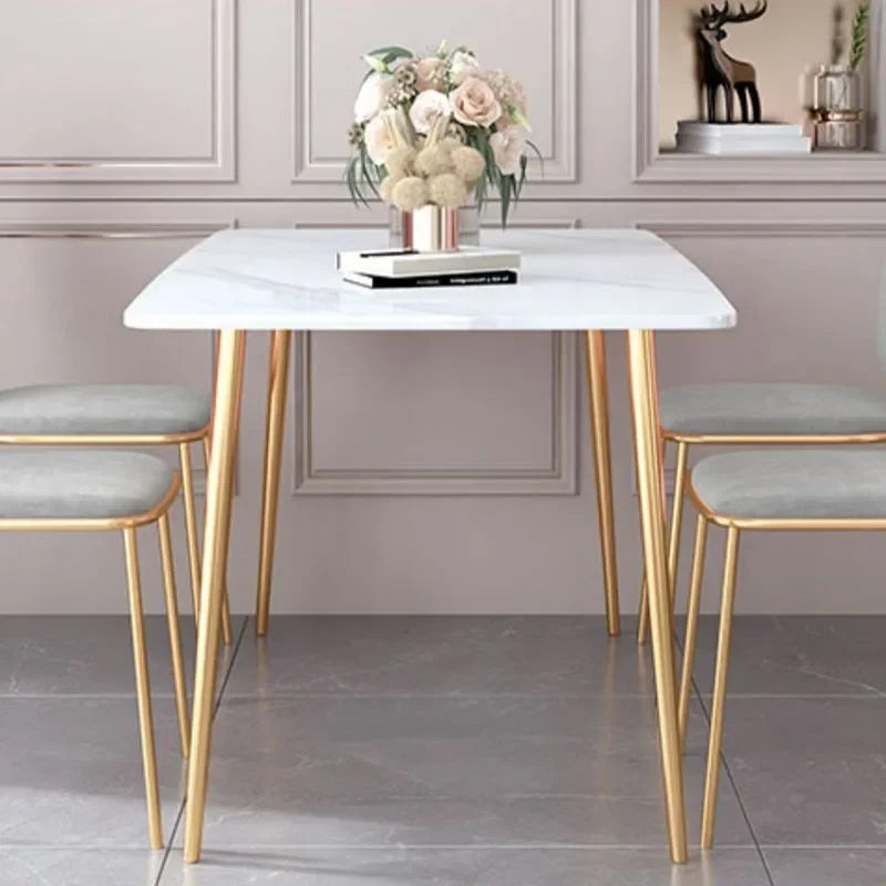 MMOOKA Nordic White Dining Table Decor Gold Legs Living Room Design Dining Table Aesthetic Marble Top Mesa Comedor Household Essentials