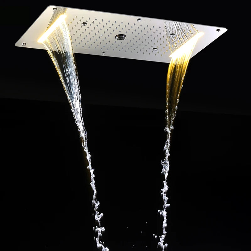 MMOOKA MMOOKA OLEFY Modern Ceiling Shower Chrome 380*700MM Waterfall Mist Spray Rain Shower Head Led Shower Bathroom Accessories FaucetMMOOKA.COM
