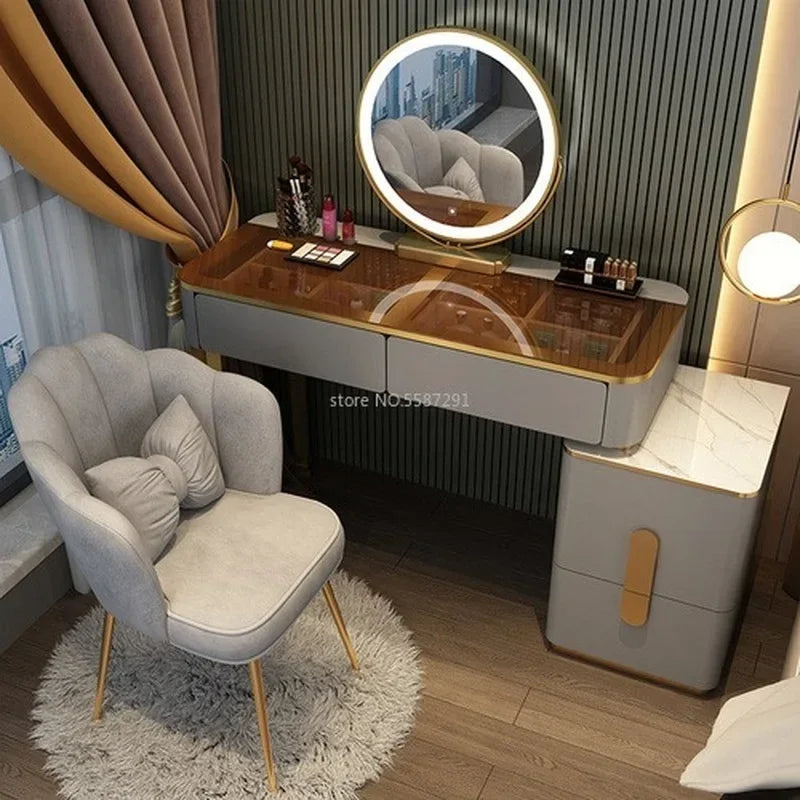 MMOOKA Vanity Desk Modern Dresser Table LED Mirros Household Bedroom Dressing Table Density Board Makeup Table With Mirror Furniture