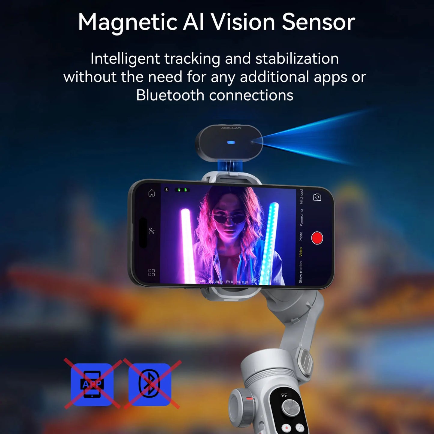 MMOOKA AOCHUAN Smart Xpro AI Tracking Sensor Gimbal No App Smartphone Gimbal Stabilizer 3-axis Stabilizer for iPhone&Android Phone Grey