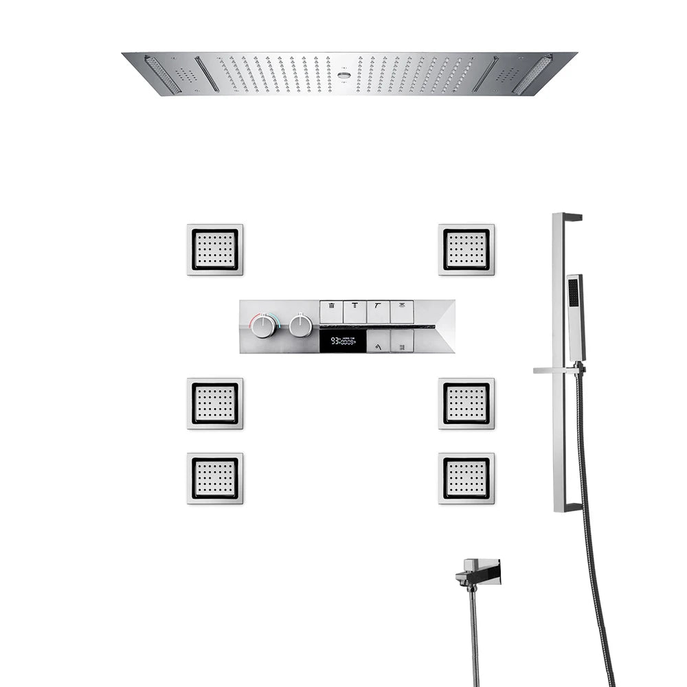 ANTNX M Boenn Black ShowerHead Rainfall Bathroom Shower Faucet Luxurious Multi Function LED Shower System Set Smart Thermostatic Mixer ANTNX.COM