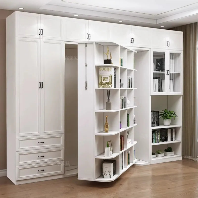 ANTNX Wooden Rotating Invisible Folding Bed Combination Multi Functional Wardrobe Cabinets Desk Bookcase Murphy Bed bookshelf storage ANTNX.COM