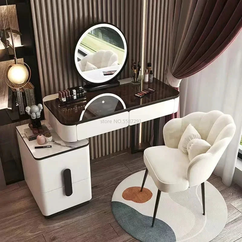 MMOOKA Vanity Desk Modern Dresser Table LED Mirros Household Bedroom Dressing Table Density Board Makeup Table With Mirror Furniture