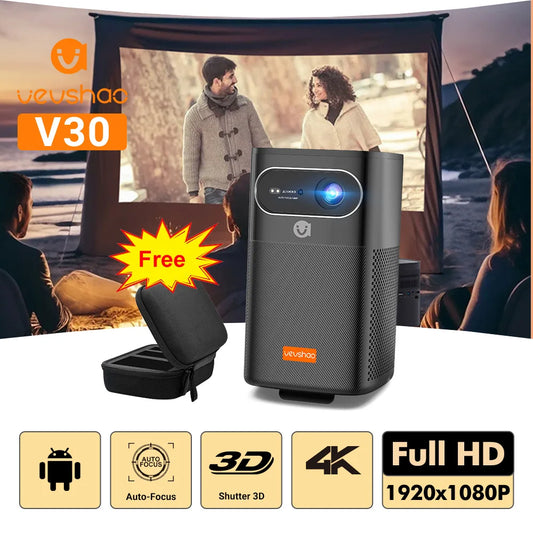 ANTNX VEVSHAO V30 1080P Portable LED DLP Projector with Built-in Battery Smart Wifi Android System 3D Ready for Home  and Outdoor Use ANTNX.COM