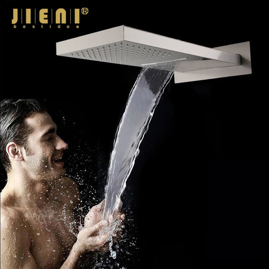 MMOOKA JIENI Nickel Brushed Square Shower Head Rainfall & Waterfall Ultra-thin Rain Solid Brass Shower Head Shower For Bathroom