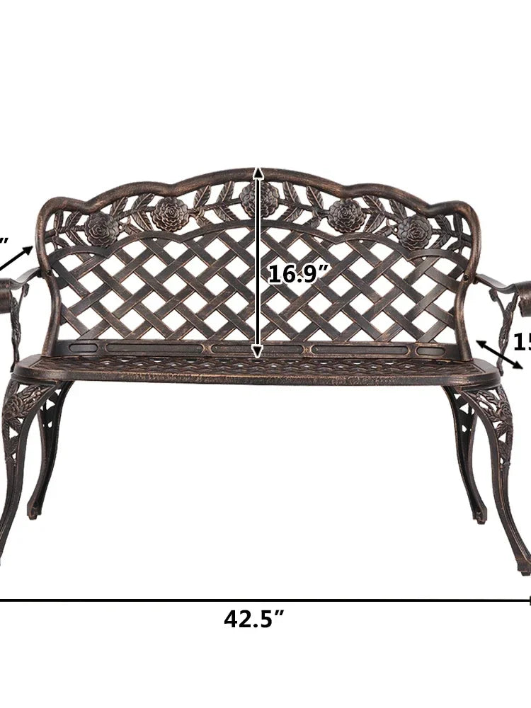 MMOOKA 42.5inch Outdoor Patio Porch Garden Chair Cast Aluminum Leisure Rose Couple Bench Easy to Clean 108x60x83CM Bronze[US-Stock]