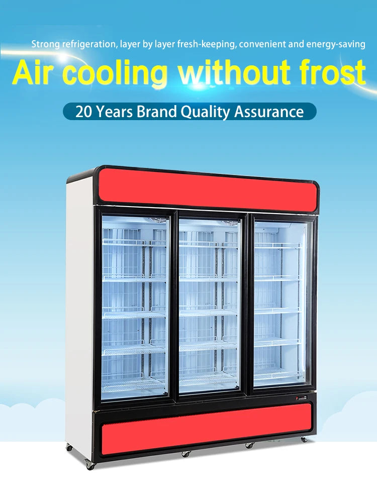 supermarket drink chiller display showcase fridge glass door side-by-side refrigerators