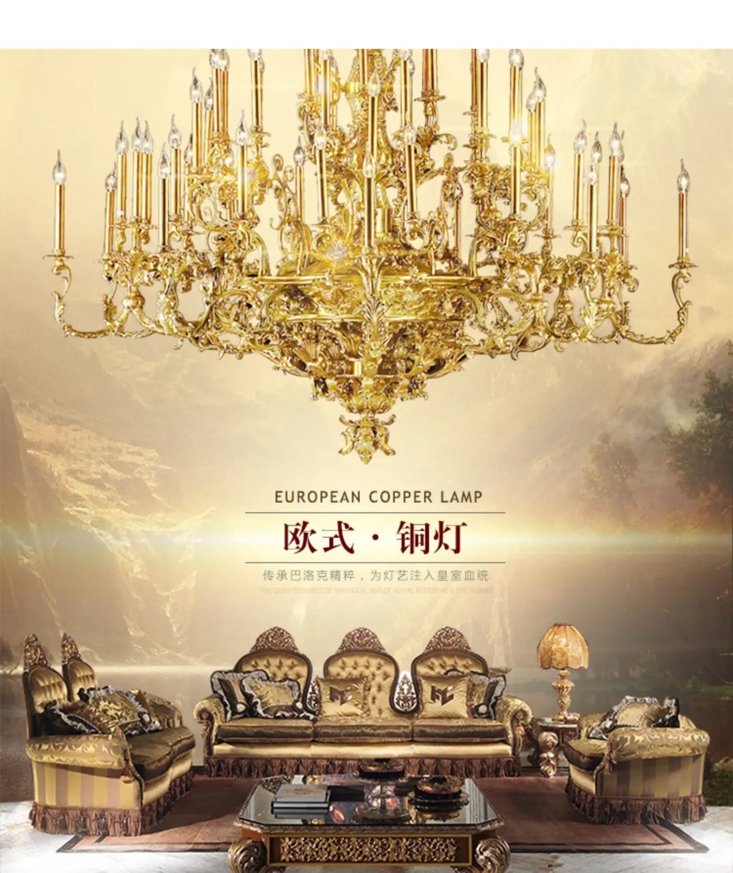 Euro-Italian French gold all-copper crystal chandelier luxury heavy industry living room villa atmosphere