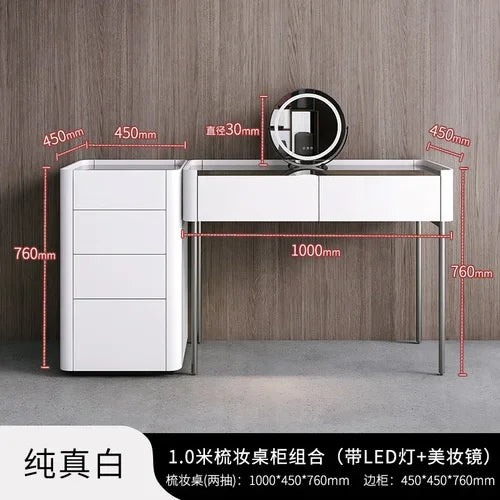 MMOOKA Italian Minimalist Dressing Table Modern Bedroom Mirror Jewelry Box Password Lock